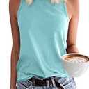 Langwyqu Womens Crewneck Sleeveless Tank Tops Summer Casual Loose Fit Basic Shirts Sky Blue S