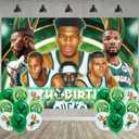 Milwaukee Basketball Birthday Party Decoration,Bucks Party Photo Background 5 x 3 FT and 18 Pcs Balloon,Merch Party Backdrop Supplies