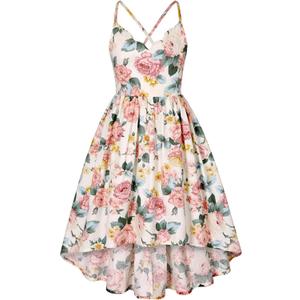 Girls Dress Casual Clothes Above Knee Floral Printed Dresses Backless Summer Dresses (10 -11 Years)