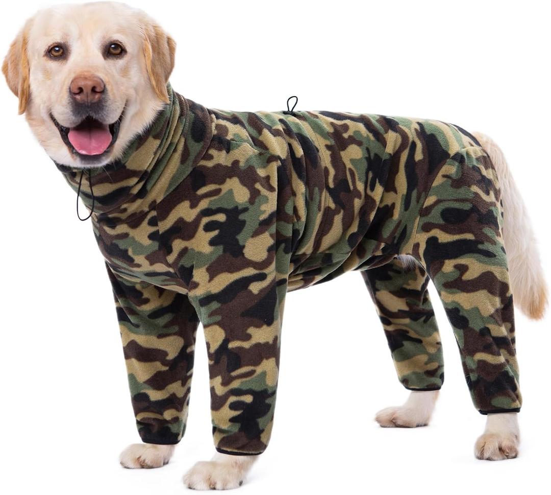 Dog Winter Coat for Large Dogs, Warm Fleece High Collar Full Body Dog Jumpsuit Comfortable Onesie Apparel (Camouflag, 4X-Large) (4XL(Reference Weight 50-70 lbs))