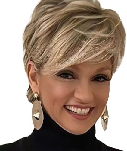 QUEENTAS Pixie Layered Short Blonde Wigs for White Women Black Women Synthetic Hair (Blonde Mixed Brown) QUEENTAS Pixie Layered Short Blonde Wigs for White Women Black Women Synthetic Hair (Blonde Mixed Brown)