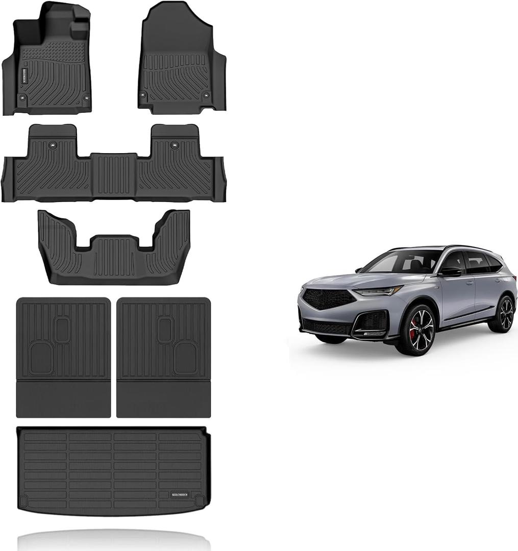 KELCSEECS Floor Mats & Cargo Liner with Seatback Mats Custom for 2025 2024 2023 2022 Acura MDX All Weather Protection Waterproof TPE Floor Liners Full Set Acura MDX Accessories Black