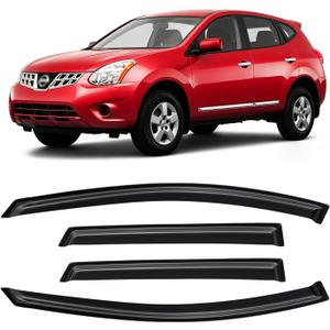 Rain Guards for 2009-2013 Nissan Rogue, Out-Channel Window Visor Shields Vent Deflector Shade Wind Dark Smoke for 2014-2015 Rogue Select SV SL S Krom 2010 2011 2012, Tape-On Outside-Mount, 4PCS
