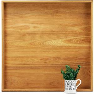 26 x 26 Inches Large Square Teak Wood Ottoman Tray with Handles, Serve Tea, Coffee Classic Wooden Decorative Serving Tray