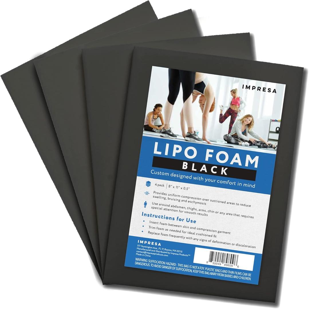 IMPRESA [4 Pack] Black Lipo Foam - Post Surgery Liposuction Foam for Use with Post Liposuction Surgery Compression Garments