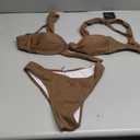 ZAFUL 2025 Cheeky Bikini Sets for Women High Cut Swimsuit Textured Ribbed Bikini Thong Bathing Suit (Small, Brown)