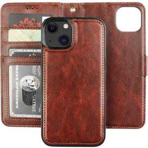 Bocasal Detachable Wallet Case for iPhone 13 Mini RFID Blocking Card Slots Holder Premium PU Leather Magnetic Kickstand Shockproof Wrist Strap Removable Flip Protective Cover 5G 5.4 inch (Brown)