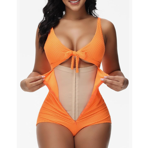 SHAPSHE Women's Tummy Control Swimsuit One Piece Slimming Bathing Suit Cutout Tie Knot Front Bikini Push Up Swimwear,XXL
