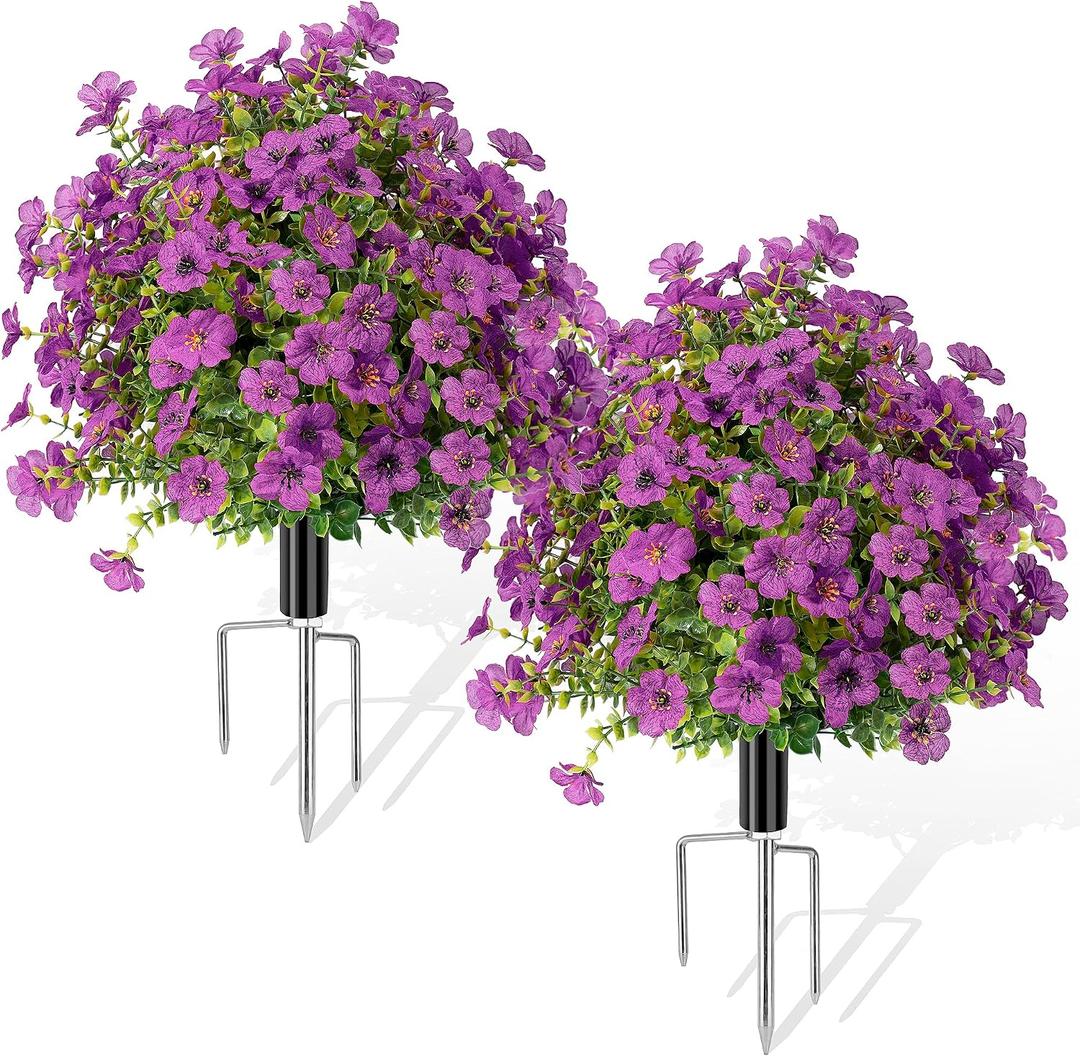 QCQHDU Artificial Flowers Topiary Ball Bush with Purple Violet for Outdoor,24.8" Fake Trees Plants with Ground Spike,UV Resistant Faux Shrubs for Indoor, Garden, Porch, Patio,Home Decor,2 Pack