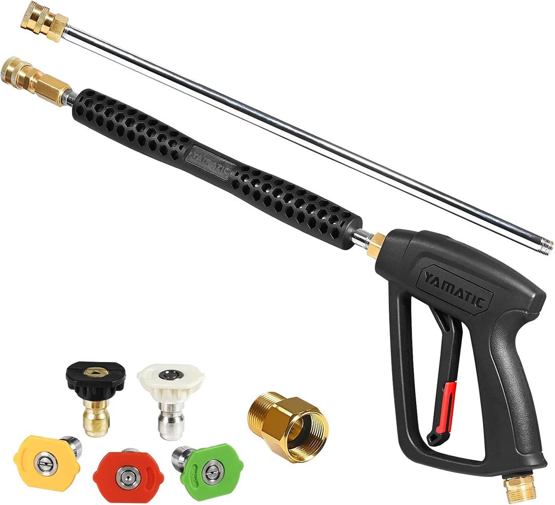 YAMATIC Pressure Washer Gun and Wand with 5 Spray Nozzles, M22-14mm & M22-15mm Fitting Replacement for Ryobi, Karcher, Greenworks, Craftsman, Troy bilt Power Washers, 4000 PSI