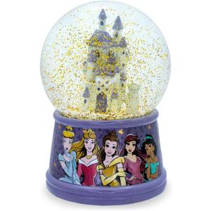Silver Buffalo Disney Princess Castle Featuring Cinderella, Aurora, Belle, Ariel, and Jasmine Light Up Snow Globe, 100mL