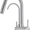 TUTEW Kitchen Faucet with Pull Down Sprayer, Kitchen Sink Faucet with Drinking Water Faucet, 2 Handle 3 in 1 Water Filter Purifier Faucets, Brushed Nickel