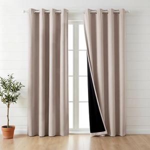 100% Blackout Curtains for Bedroom 84 Inch,2 Panels,Khaki | Faux Linen Cutains for Bedroom,Thermal Insulated Grommet Window Drapes,Blackout Curtains with Black Back,52 x 84 in,2 Panels