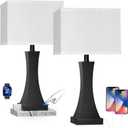 Set of 2 Touch Control Table Lamps 21.6" 3-Way Dimmable Bedside Nightstand Lamp with Type C/USB Charging Port & Outlet Desk Lamp for Living Room Bedroom Office and Hotel Bulb Included