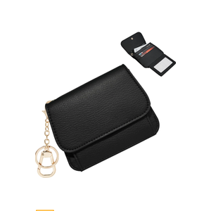 Small RFID Wallet for Women,Slim Wallet with Keychain Tri-Fold Credit Card Holder Wallet with Zipper Coin Pocket and ID Window Mini Wallet for Travel or Gift (Jet Black)