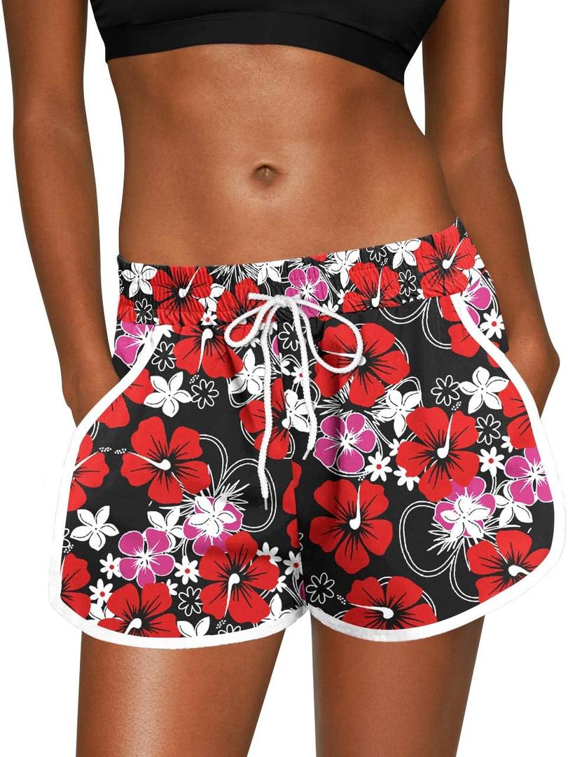 For G and PL Women Summer Floral Beach Boardshorts with Pockets Swim Trunks (M)