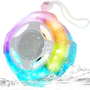 comiso Shower Bluetooth Speaker, Waterproof Bluetooth Speakers IPX7, Floating Portable Wireless Speaker with LED Light, Loud HD Sound and Bass for Travel Beach Shower, Ideal Gifts for Men and Women (Crystal)
