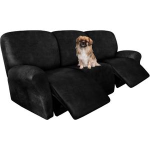 Recliner Couch Cover Leather Look Recliner Sofa Covers for 3 Cushion Reclining Sofa Slipcovers 8-Pieces Furniture Protector Spandex Fabric Washable (3 Seater, 02 Black)