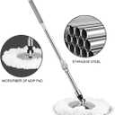 Spin Mop Bucket System Stainless Steel Bucket and Mop Set with 6 Microfiber Replacement Head Refills, Floor Mop with 4 Wheel