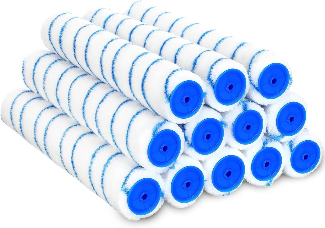 Leumoi 12 Pcs 14 Inch 3/8" Nap Paint Roller Covers Bulk Microfiber Refill Roller Cover with End Caps Painter Lint Free Paint Kit Home Repair Tools for Most Types of Surfaces