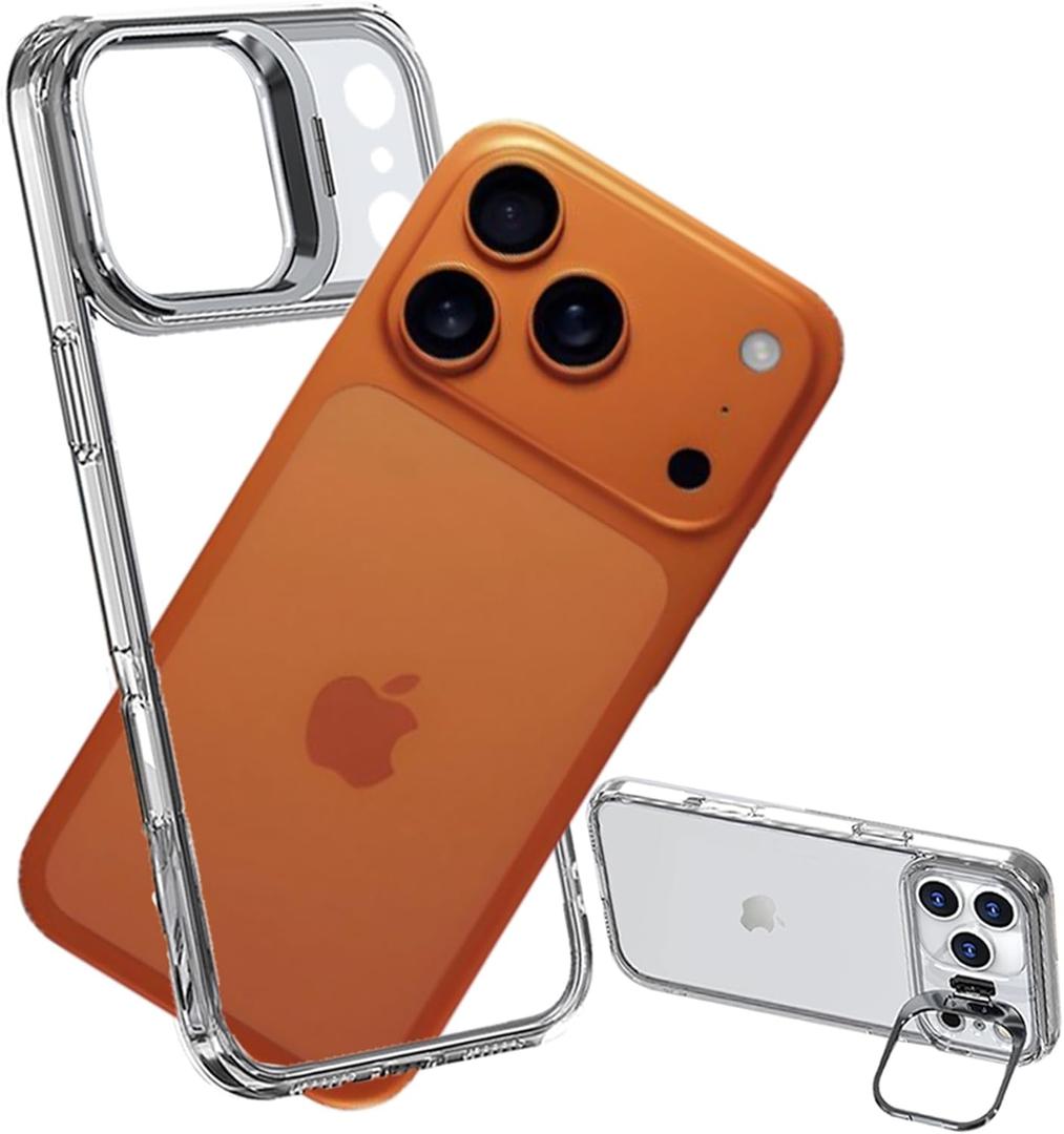 No Back Bumper Case with Stand for iPhone 17 Pro Compatible with MagSafe, Built-in Camera Stash Kickstand, Backless Design Edge Frame Fast Heat Dissipation Slim Thin for iPhone 17 Pro (Clear)