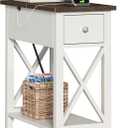 ChooChoo Farmhouse End Table with Charging Station, Accent Small Side Table Nightstand for Living Room, Bedroom, and Small Spaces, Soft White, 1 Pack