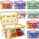 8 Packs Large Toy Storage Bags with Labels, Reusable Clear PVC Board Game Storage, Travel Waterproof Toy Organizer Bags with Name Tag and Manual Pocket for Building Blocks, Puzzle, Kids Books