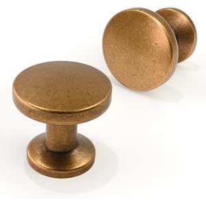 10 Pack Antique Brass Cabinet Knobs 1-1/5 Inch(30mm) Single Hole Cabinet Pulls Round Kitchen Cabinet Knobs Drawer Knobs Dresser Knobs