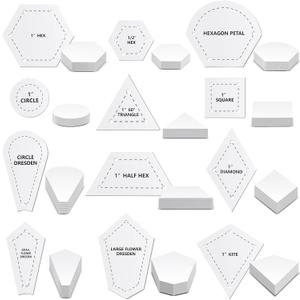 Cinnvoice 612 Pcs Patchwork Paper EPP English Piecing Supplies 12 Shapes Acrylic Templates with 600 Paper Piecing for Sewing Dresden Plate Triangle Hexagon Quilting Template(Classic 1,Clear)