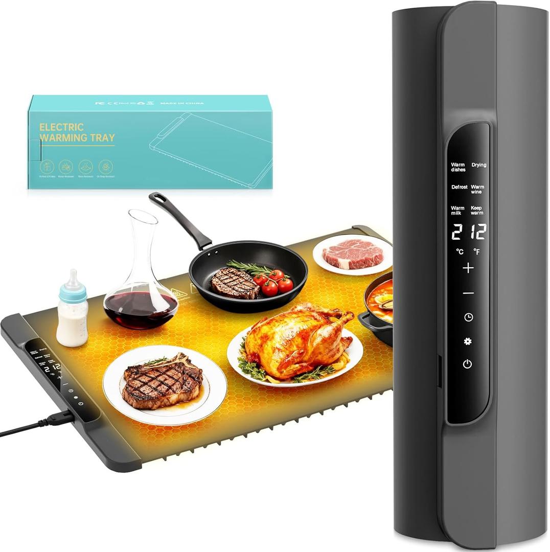 Warming Mat for Food - Food Warmer with 14 Temperature - Silicone 6 Modes Electric Warming Tray - Home Kitchen Appliances - 26 * 15 inches (Gray)