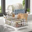 2 Tier Dish Drying Rack,Stainless Steel Dish Rack For Storing Knife Fork Pots&Pans,Dish Drying Rack With Drain Tray For Kitchen Countertops/Sinks,Silver Tiered Dish Rack With Retractable Drain Outlet