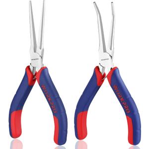 WORKPRO 2-Piece 6" Mini Needle Nose Pliers Set, Long Nose Pliers, Bent Nose Pliers with Comfort Grip Handles, Jewelry Plier For Wire Wrapping, Handmade Craft, Jewelry Making Supplies