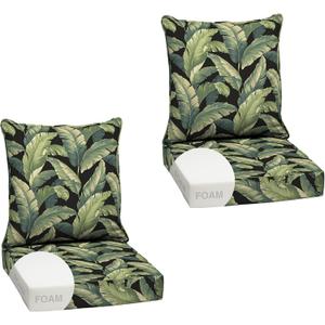 Arden Outdoor Foam Deep Seat Cushion Set (2-Pack), 24x24, Premium High-Density Foam, Never Flattens, Weather-Proof for Patio Chair Sofa Couch, Onyx Cebu
