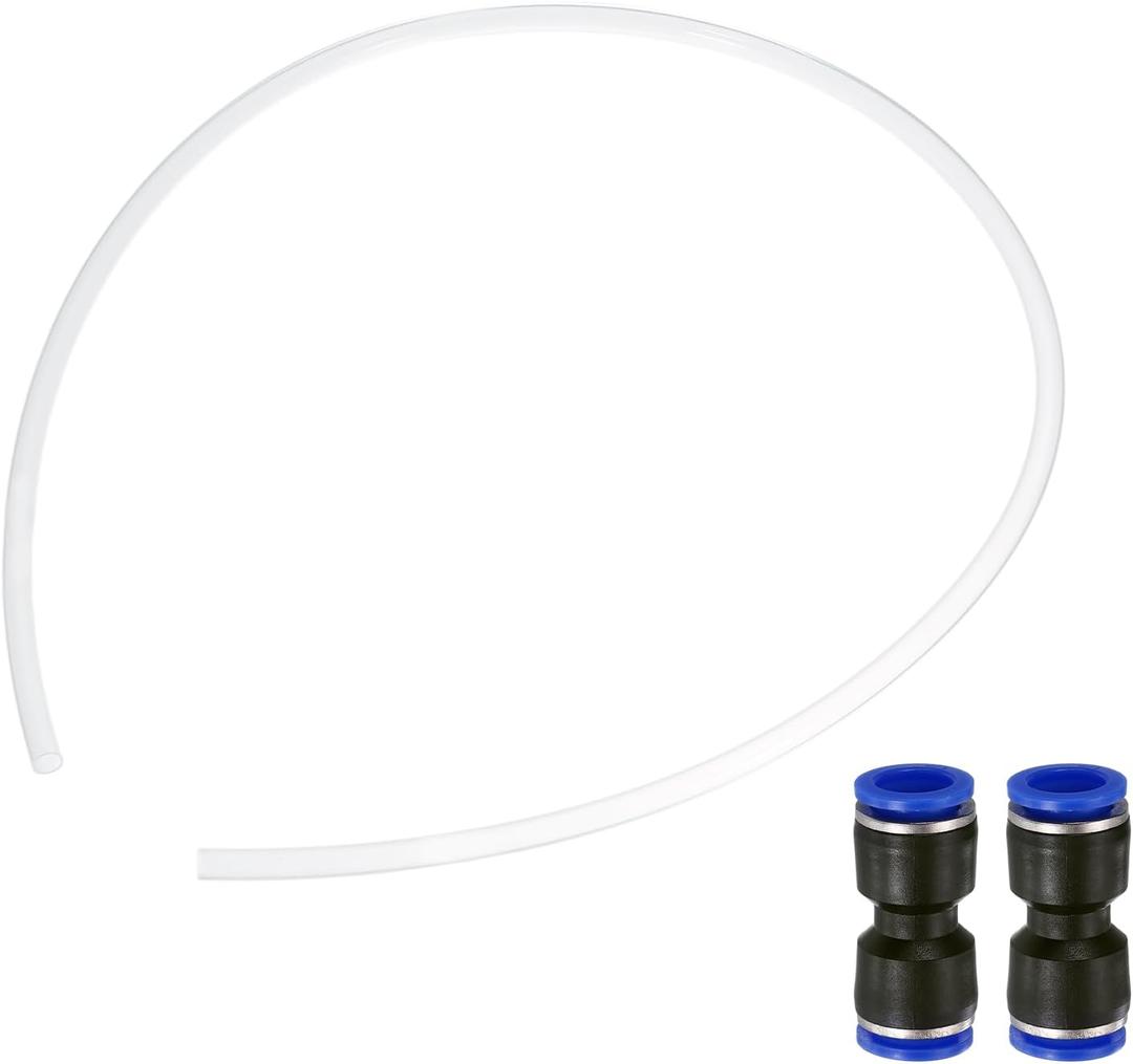 uxcell 3.28ft PTFE Tubing Hose, 3/8" ID x 1/2" OD Insulating 3D Printer Hose Ultra-Smooth with Pneumatic Fittings for 3D Printer Conveying Tubing, Transparent