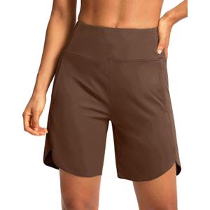 Soothfeel Women's 7" Athletic Running Long Shorts with Pockets High Waisted Bermuda Shorts for Women Workout Walking Casual (Black, M)