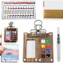 Watercolor KitMini Travel Pocket Artist Watercolor Travel SetMini Wooden Water Color Sketchbook Kit with Nano Palette and 12 Color Paints for Artists, Students, and Painters