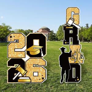 Jetec 4 Pcs Law School Graduation Yard Signs Large Size Glittering 2026 Black Gold Graduation Decorations Grad Future Lawyer Yard Signs with Stakes for College High School Outdoor Grad Party Decor