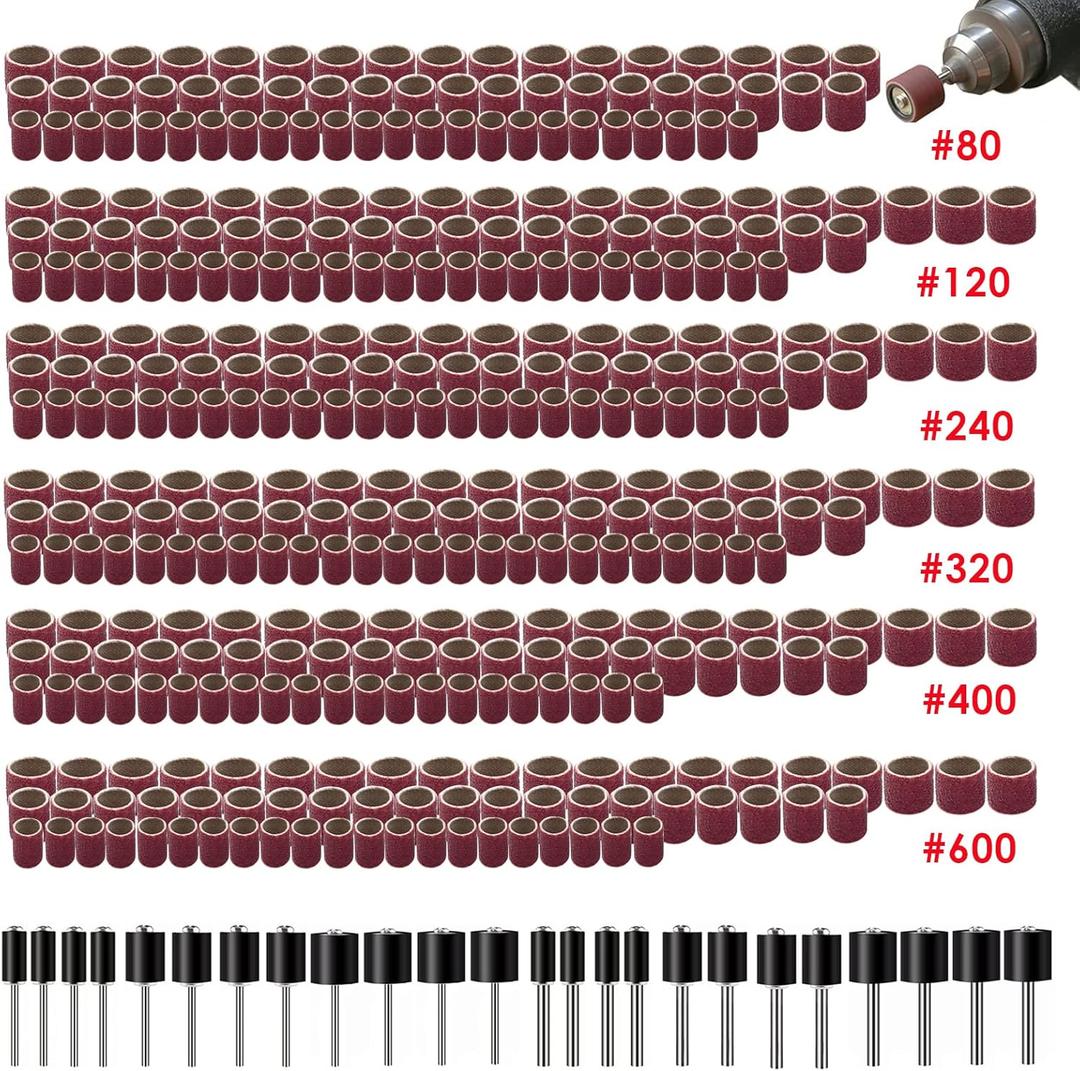 400 Pieces Sanding Drums Kit, Drum Sander Sleeves 376pcs (80 120 240 320 400 600Grit),24Pcs Drum Mandrels diameters, Sanding Bits Tool Accessories for Dremel Rotary Tool