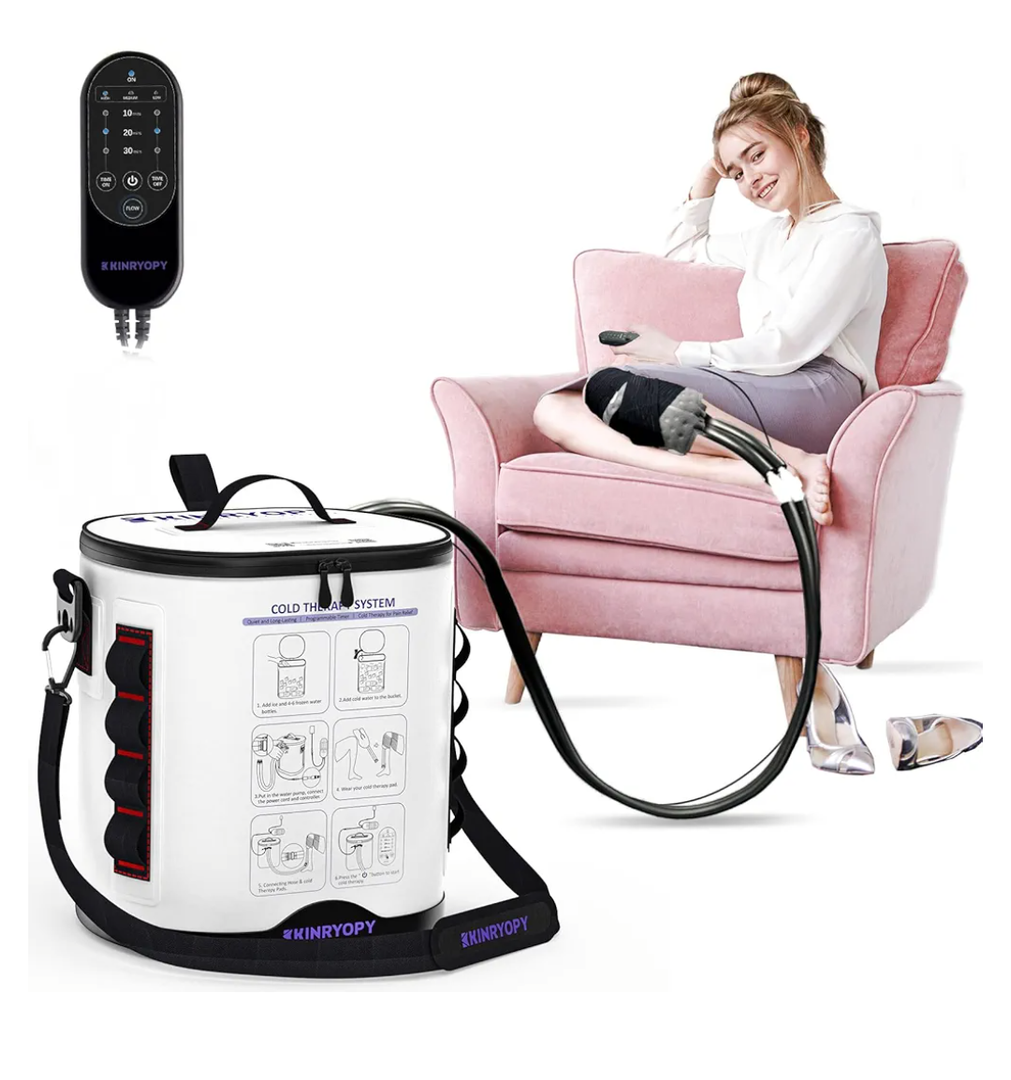 Cold Therapy Machine with Programmable Timer, Portable Ice Machine for Knee After Surgery, Knee Replacement Recovery System, Cryotherapy Pain Relief w/Compression Pad for,Shoulder, Hip and Ankle