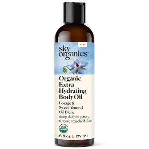Sky Organics Body Oil, Extra Hydrating & Nourishing Organic Skin Care with Borage, Acai & Sweet Almond Oil, Nourishing Hydration for Softer, Smoother, Refreshing Orange & Spearmint Scent, 6 fl oz (6 Fl Oz (Pack of 1))