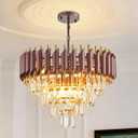 Modern Crystal Chandeliers 4-Tier K9 20" Round Coffee and Gold Crystal Chandelier Light Fixture 7 Lights Hanging Pendant Ceiling Light Fixture for Dining Room Living Room Entryway Foyer