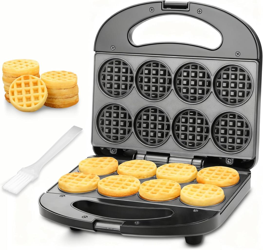 Mini Waffle Maker, Mini Waffle Iron, Waflera Electrica, Small Waffle Maker for Kids, Baby wafflera, Makes 8x2" Tiny Waffle Bites, Non-stick Surface, Ideal for Breakfast, Dessert and Snacks