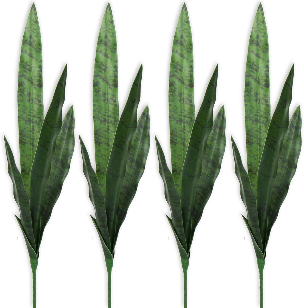 Bird Fiy Artificial Snake Plants 30" Faux Agave Fake Sansevieria Artificial Silk Plant for Home Garden Office Store Decoration 4 Pcs (Green)