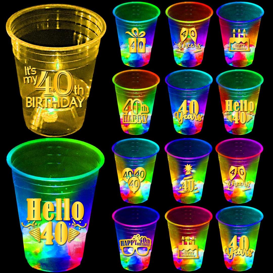 mishunyus 40th Birthday Party Cups 24 Pack - Plastic Drinking Cups with Gold Foil Prints, Table Decorations Centerpiece Supplies for 40 Year Old Anniversary (16 oz)