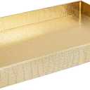 18"x12" Gold Glossy Crocodile Faux Leather Serving Tray Beautiful Modern Elegant Decorative Tray with Handles Ottoman Coffee Table Tray for All Occasion's