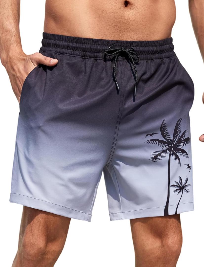 Lzzidou Men Swim Trunks with Mesh Liner 5 Inch Inseam Board Shorts Quick Dry Bathing Suit (3X-Large, Black Grey)