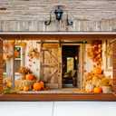 Fall Garage Door Banner 13x6FT Thanksgiving Outdoor Garage Door Cover with Pumpkins Hay Bales Autumn Leaves for Front Porch Harvest Decor Polyester Garage Backdrop Decoration