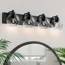 Espird Bathroom Light Fixtures-Matte Black Vanity Lights for Bathroom, Modern Black Vanity Lights 4-Light Bathrooms Lighting Fixtures Over Mirror with Clear Glass Shade