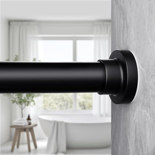 Tension Curtain Rod 17 To 69 Inch Black Tension Rod 1" Diameter Heavy Duty Tension Shower Rod Adjustable Spring Curtain Rod No Drilling Stainless Steel For Windows Bedroom Closet Doorway Door Kitchen