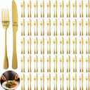 120 Pcs Gold Silverware Set, Includes 60 Forks and 60 Knives, Stainless Steel Flatware Set, Elegant and Sturdy Cutlery, Smooth Surface, Dinner Tableware, Ideal for Home, Restaurant
